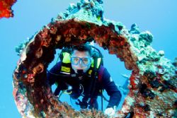 View through the Bowsprit mounting hole on the wreck of t... by Steve Harfoot 